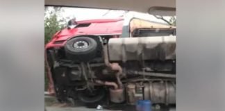 მცხეთის ავტობანზე ტრაილერი გადაბრუნდა