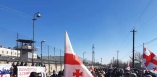 “ნაციონალური მოძრაობის” წევრები და მხარდამჭერები რუსთავში აქციას მართავენ