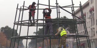 რუსთავის ცენტრალურ მოედანზე საახალწლო ნაძვის ხის მონტაჟის სამუშაოები დაიწყო