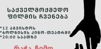 12 აგვისტოს, ბოლნისის კინოთეატრში საქველმოქმედო ფილმის ჩვენება გაიმართება