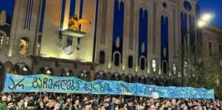 პარლამენტის შენობის უკანა შესასვლელთან, სამართალდამცავებმა ე.წ. წიწაკის სპრეი გამოიყენეს