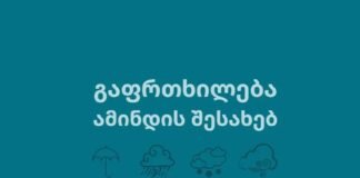 გარემოს ეროვნული სააგენტო მოსახლეობას მოსალოდნელი ამინდის შესახებ აფრთხილებს