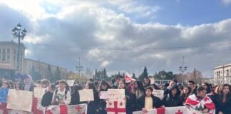 რუსთავში მოსწავლეები ევროპული მომავლის დასაცავად ქუჩაში გამოვიდნენ